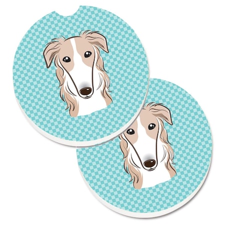 Carolines Treasures Checkerboard Blue Borzoi Set of 2 Cup Holder Car Coaster BB1166CARC